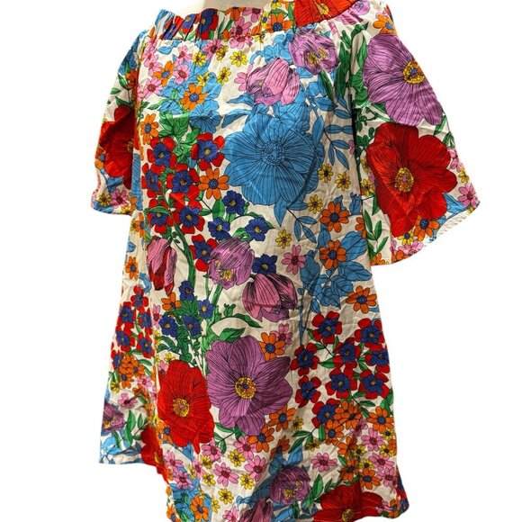 H&M Retro Floral Off-Shoulder Dress – Bardot Bell Sleeve Boho Bloomcore – Women’ - Picture 2 of 3